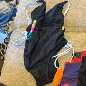 No Boundaries Black One Piece Swimsuit with Colorful Accents